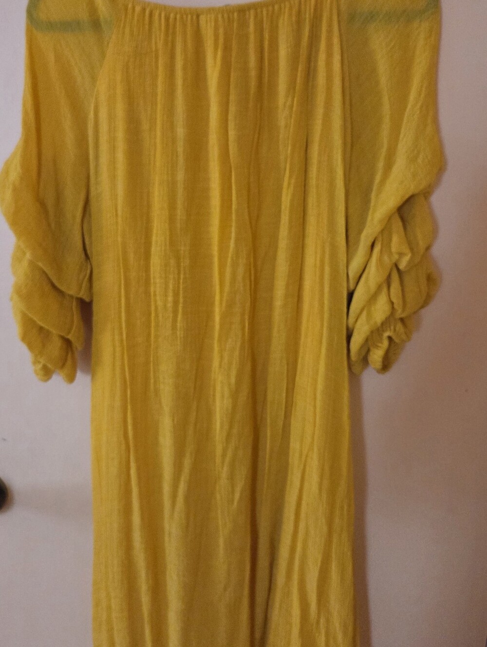 Women’s Mustard Yellow Peasant Shift Dress - Picture 2 of 3